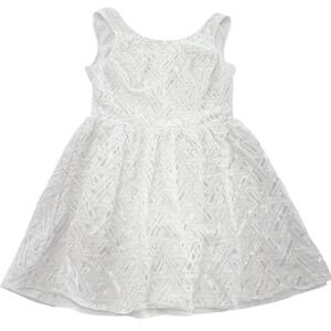 En Crème Dress Women Large‎ White Silver Metallic Fit Flare Geometric Cutout